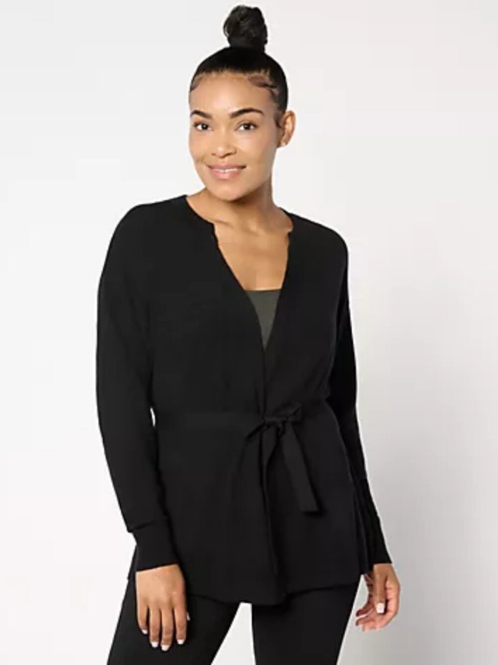 BEAUTIFUL by Lawrence Zarian Wrap Front Belted Cardigan, Black Sz S a661722